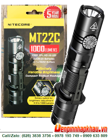 Nitecore MT22C, Đèn pin siêu sáng Nitecore MT22C với 1000 Lumens bóng CRRE XP-L HD V6 LED chuẩn FL1 Quốc Tế