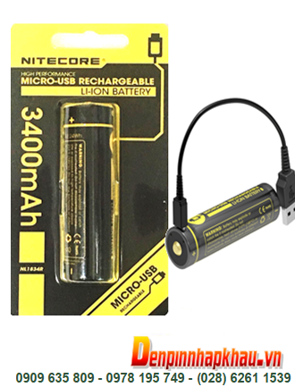 Nitecore NL1834R - Pin sạc 18650 lithium 3.7v Nitecore NL1834R 3400mAh 11.4Wh /thân Pin có cổng sạc USB Type C