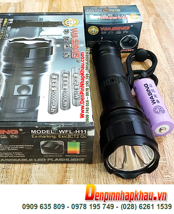 Đèn pin siêu sáng WASING WFL-H11 (pin sạc, dây sạc cắm thân đèn-Adaptor cắm điện sạc pin)