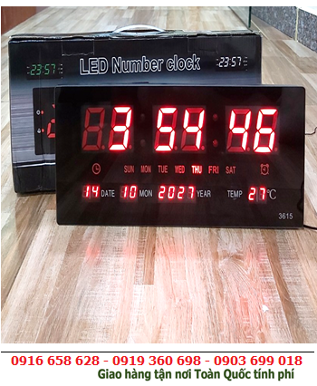 LED JH-3615 LED Number Clock / Đồng hồ treo tường BÁO THỨC /LỊCH VẠN NIÊN và hiển thị Nhiệt độ |36cmx15cmx3cm| số LED ĐỎ /B.hành 6tháng |CÒN HÀNG
