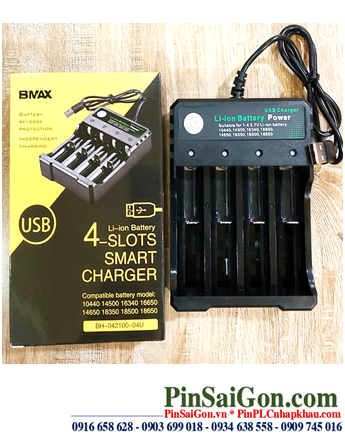 BMAX BH-042100-04U _Máy sạc Pin Lithium 4 Rảnh cổng sạc USB (sạc Pin 14500,18350,18650,18500,CR123A,.
