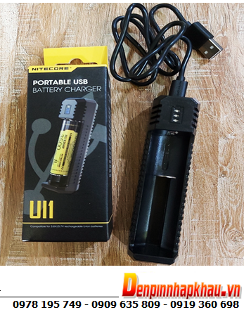 Nitecore Ul1 _Máy sạc 01 Pin có cổng USB (Sạc pin Li-ion 3.7v-4.2v, Cỡ pin 18650,14500, 16340, 21700, 26650,v,v...)