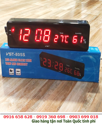 VST-805S, Đồng hồ LED treo tường - báo thức VST-805S (Ngang 30cm x cao 8cm) /Báo thức, Hiển thị Giờ-Phút, Nhiệt độ, Độ ẩm /B.hành 03tháng |CÒN HÀNG